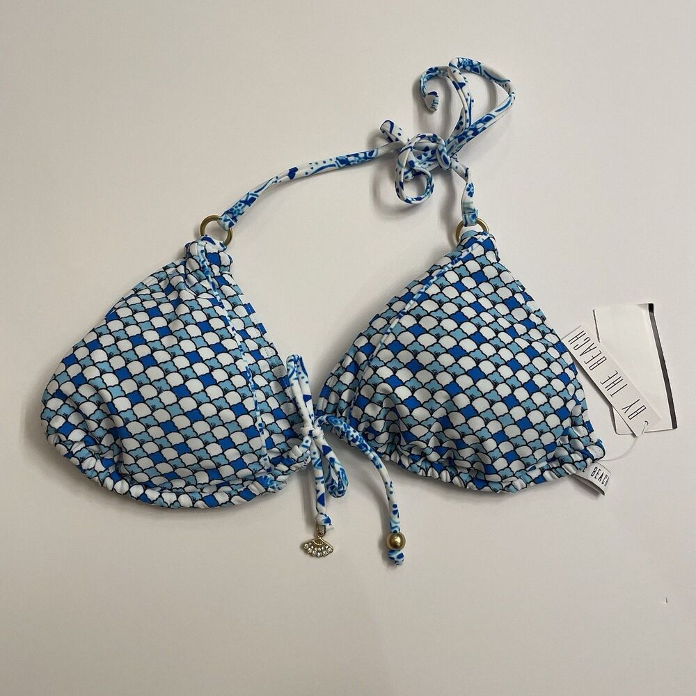 By The Beach Bikini Top Blue White Women's Size Large